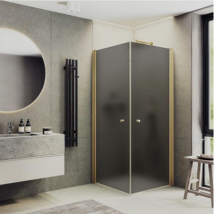 Душевой уголок Maybah Glass MGY-1299-3 900x900x1980 на монопетлях Золото стекло графитовое матовое