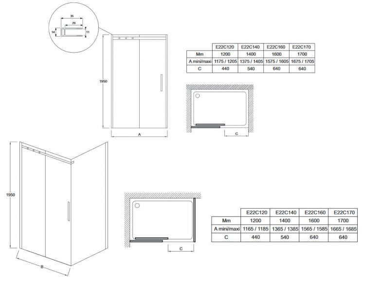 Раздвижная душевая дверь Jacob Delafon Contra 170x195 см, E22C170-GA Раздвижная душевая дверь Jacob Delafon Contra 170x195 см, E22C170-GA
