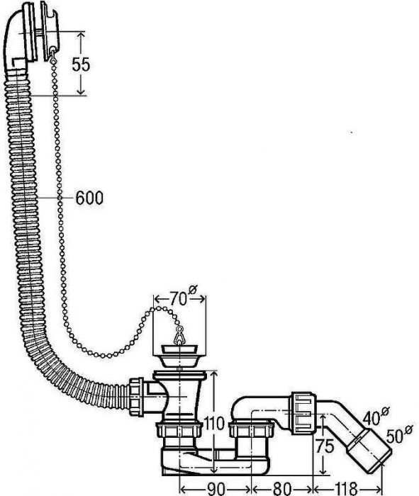 Слив-перелив Viega 311537 с пробкой на цепочке Хром