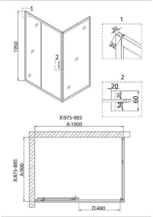 Душевой уголок Niagara Nova 100х90 NG-82-10AB-A90B профиль Черный стекло прозрачное
