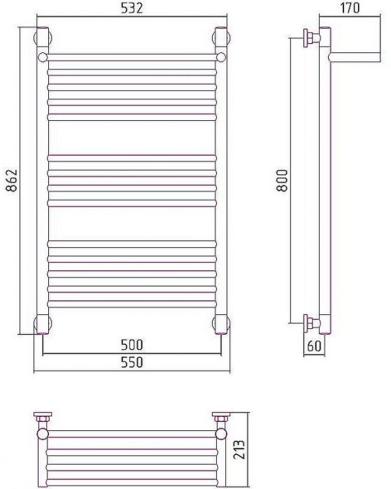 Водяной полотенцесушитель Сунержа Богема+ 800х500 00-0223-8050 с полкой Хром