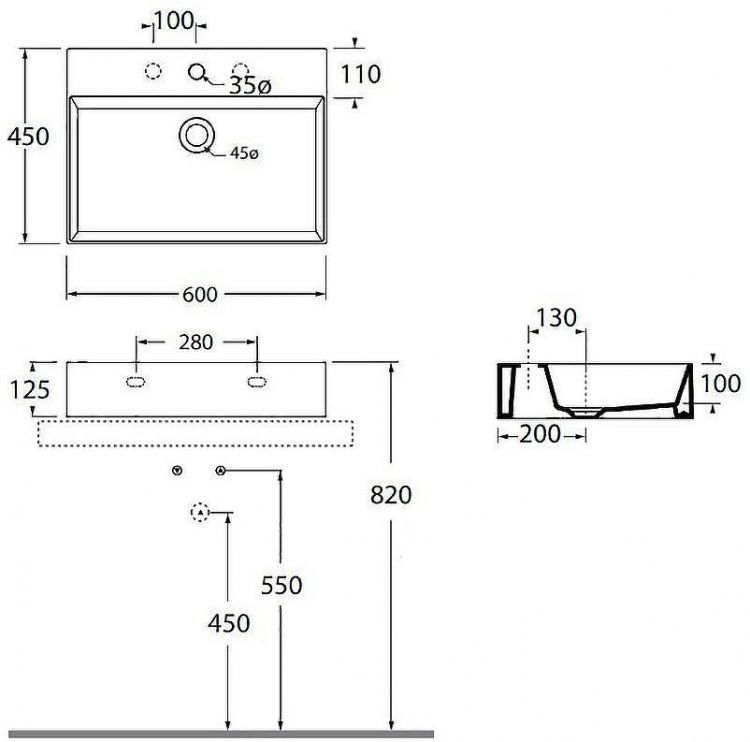 Раковина Azzurra Elegance Squared 60 ELLP060450QMBI/(EQA60M bi)*1 Белая
