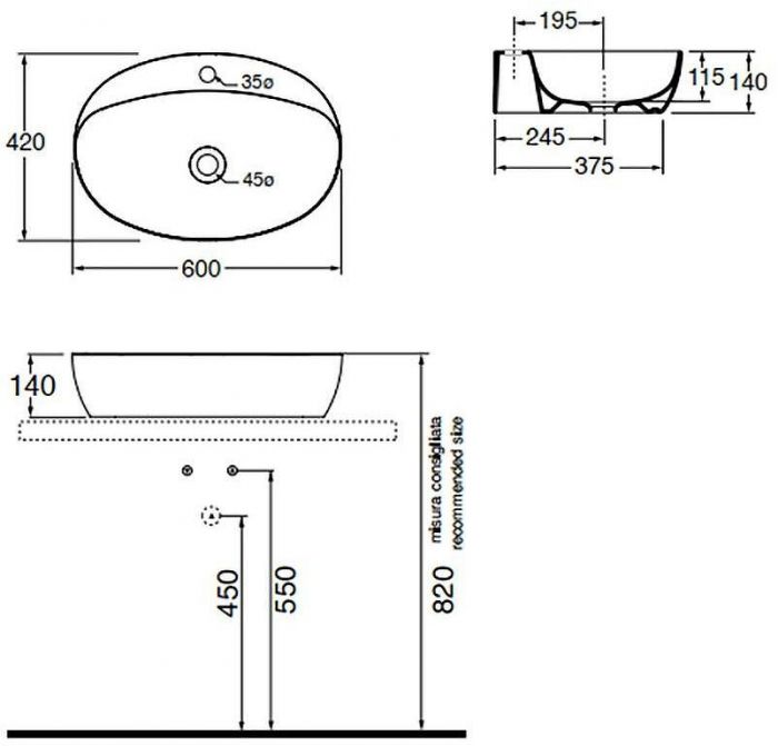 Раковина Azzurra Elegance Circle 60 ELLA060420CMBI/(ECI60M bi)*1 Белая