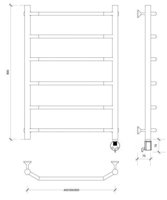 Полотенцесушитель электрический Secado Агата 1 80x50 черный матовый