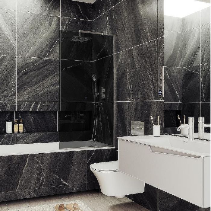 Шторка на ванну Maybah Glass MGV-82-5у 800x1400 в узком профиле Хром матовый стекло графитовое