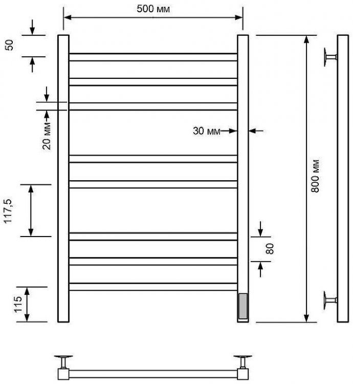 Электрический полотенцесушитель Comfysan Pioli-K EC-8 80x50 014315 Черный матовый