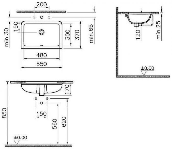 Раковина Vitra S20 55 7475B003-0618 Белая