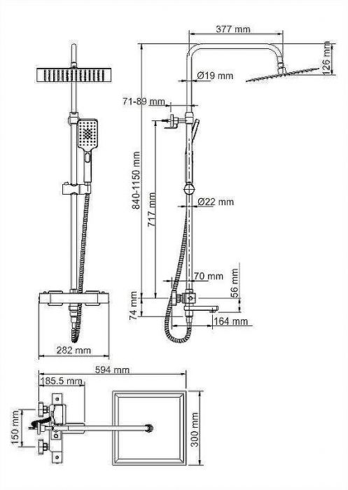 Душевая система WasserKRAFT A29901 с термостатом Черная матовая