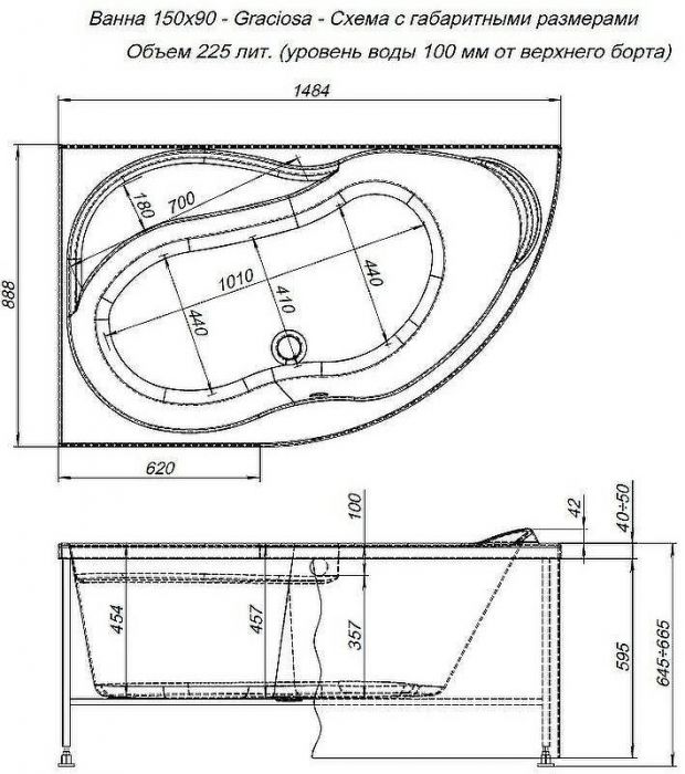 Акриловая ванна Aquanet Graciosa 150x90 L 205325 без гидромассажа