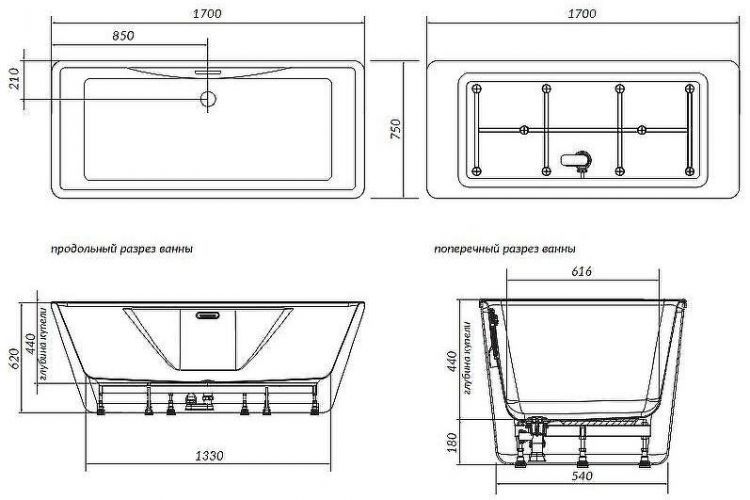 Акриловая ванна Creto Iconica 170х75 15-17075 без гидромассажа