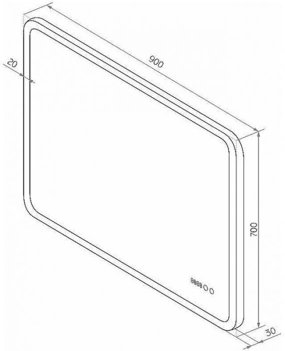 Зеркало Континент Demure 900х700 ЗЛП2301 с подсветкой с сенсорным выключателем с подогревом с часами