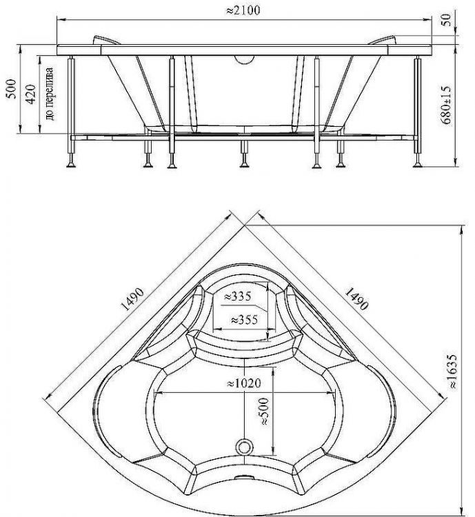 Акриловая ванна Radomir Vannesa Сандра 149х149 2-75-2-0-0-221 с гидромассажем Классик Хром