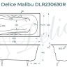 Чугунная ванна Delice Malibu 170х80 DLR230630R с отверстиями под ручки без антискользящего покрытия