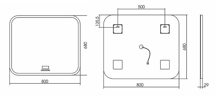 Зеркало Mixline Стив-6 80 548630 с подсветкой с сенсорным выключателем, подогревом, часами, bluetooth и термометром
