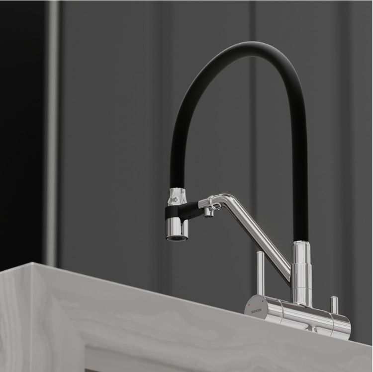Смеситель для кухни Sancos Dora с гибким изливом, цвет хром/черный, SC4003CH