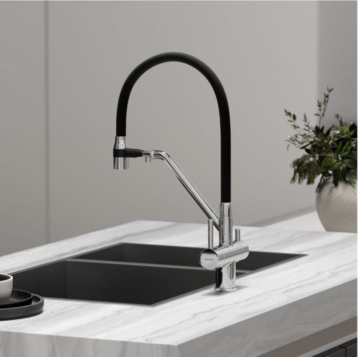 Смеситель для кухни Sancos Dora с гибким изливом, цвет хром/черный, SC4003CH