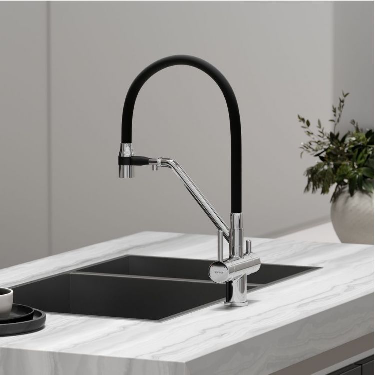 Смеситель для кухни Sancos Dora с гибким изливом, цвет хром/черный, SC4003CH