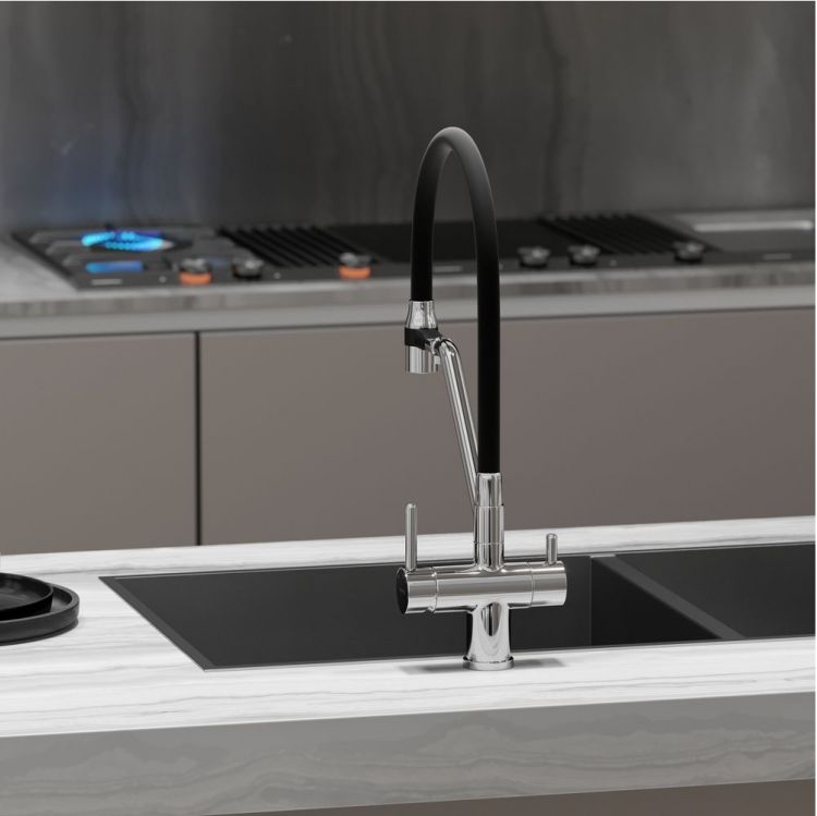 Смеситель для кухни Sancos Dora с гибким изливом, цвет хром/черный, SC4003CH