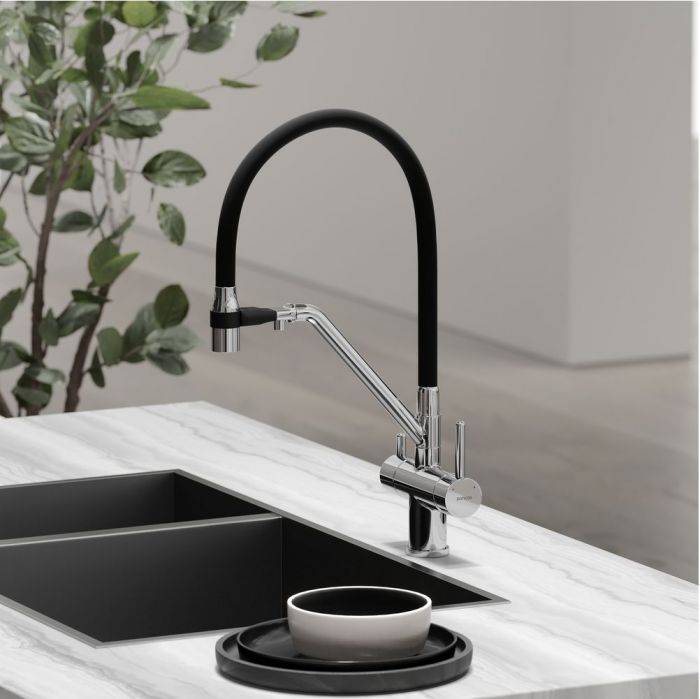Смеситель для кухни Sancos Dora с гибким изливом, цвет хром/черный, SC4003CH