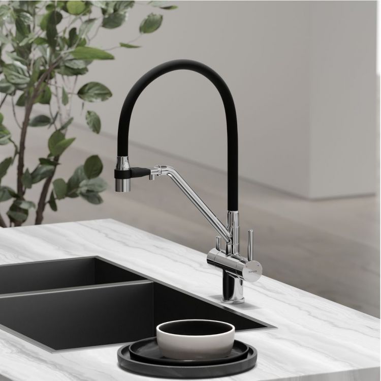 Смеситель для кухни Sancos Dora с гибким изливом, цвет хром/черный, SC4003CH