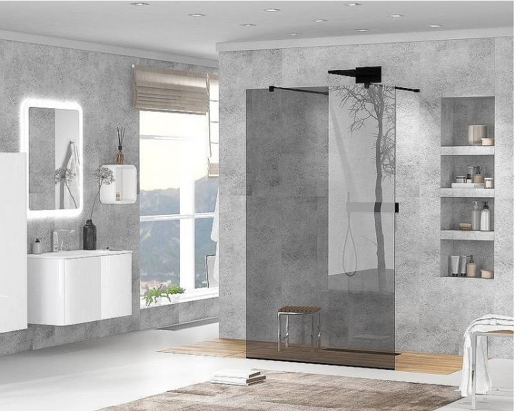 Душевая перегородка Cezares Liberta 120 LIBERTA-L-2-120-120-GR-NERO профиль Черный матовый стекло серое