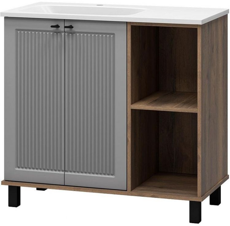 Тумба с раковиной Brevita Lumus 90 L УТ000025489 Серая матовая Дуб Галифакс олово