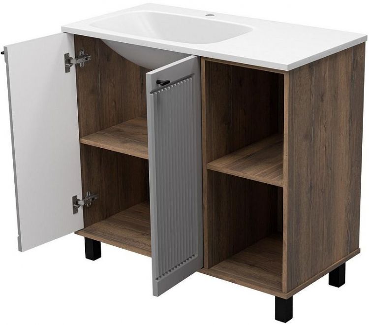 Тумба с раковиной Brevita Lumus 90 L УТ000025489 Серая матовая Дуб Галифакс олово