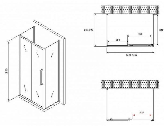Душевой уголок Abber Schwarzer Diamant 130x90 AG30130BMH-S90BM-S90BM профиль Черный стекло матовое