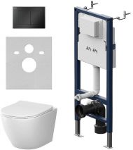 Комплект унитаза с инсталляцией AM.PM Like IS90238.801900 с сиденьем Микролифт и Черной матовой клавишей смыва