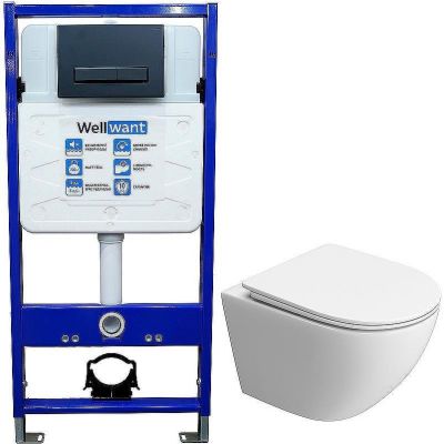 Комплект унитаза BelBagno Uno-Tor BB5177CH-TOR/SC с инсталляцией WellWant Standart 50 WWISI111BB с сиденьем Микролифт и Черной матовой клавишей смыва