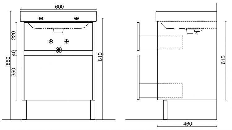 Тумба напольная BUONGIORNO для раковины 60 см, 2 ящика, европейский белый