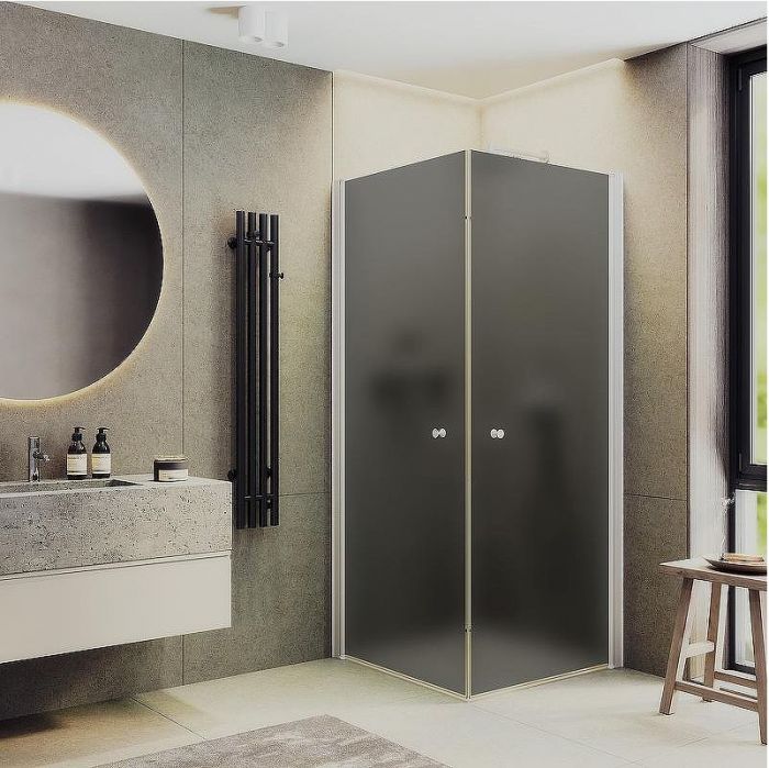 Душевой уголок Maybah Glass MGY-1299-1 900x900x1980 на монопетлях Белый стекло графитовое матовое