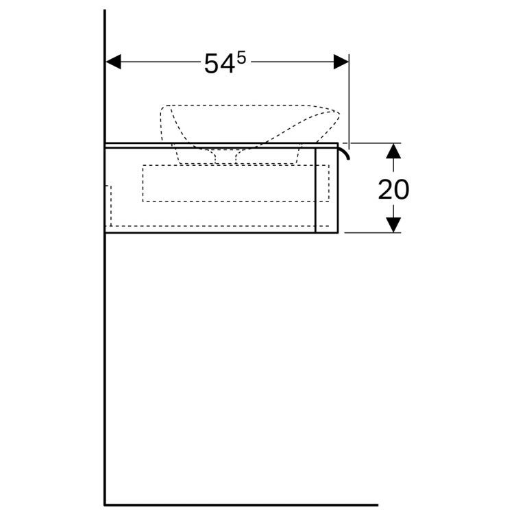 Тумба под раковину Geberit myDay, отверстие справа, 115x52, белый глянец [824160000]