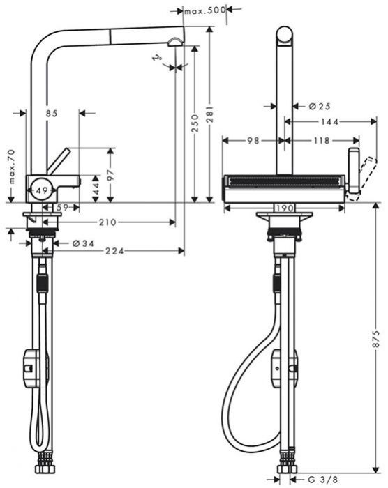 Hansgrohe Aquno Select M81 Смеситель для кухни, 1 отв., с вытяжным душем 2jet, цвет: хром