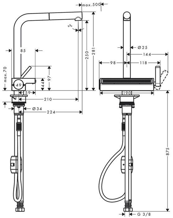 Hansgrohe Aquno Select M81 Смеситель для кухни, 1 отв., с вытяжным душем 2jet, цвет: хром