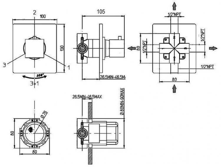 Переключатель потоков Paini Dax 84CR471 Хром