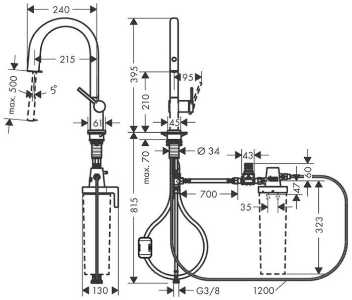 Hansgrohe Aqittura Смеситель для кухни, 1 отв., с вытяжным изливом 1jet и функцией фильтрации, цвет: хром