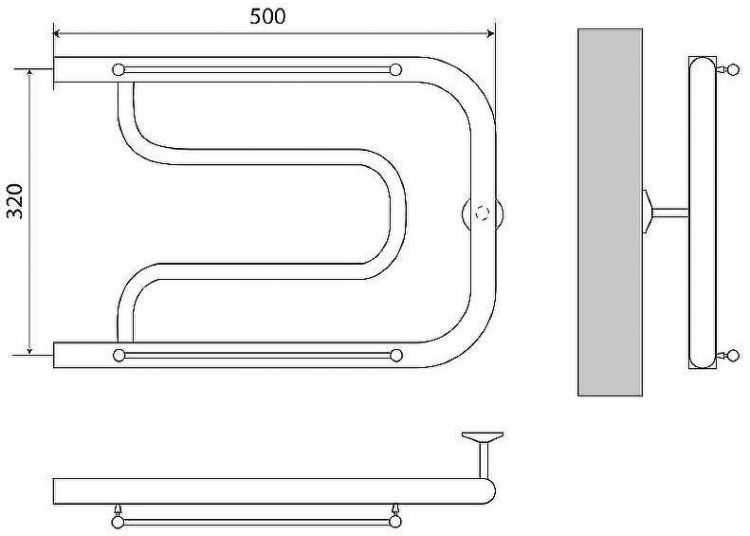Водяной полотенцесушитель Melodia della vita Foxtrot 32x50х1 MTRFT3250 с полкой Полированная сталь