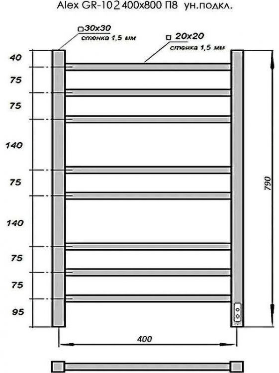Электрический полотенцесушитель Grois Alex GR-102 40/80 П8 9005 U Черный матовый