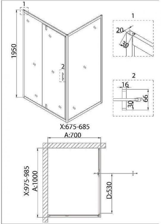 Душевой уголок Niagara Nova 100х70 NG-63-10A-A70 профиль Хром стекло прозрачное