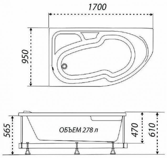 Акриловая ванна Triton София 170х95 L Щ0000046115 без гидромассажа