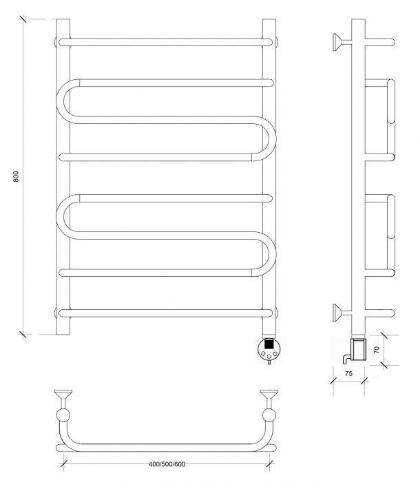 Полотенцесушитель электрический Secado Валенсия 2 80x40 хром