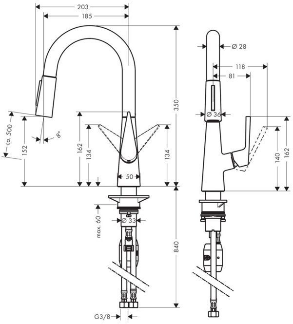 Hansgrohe Talis M51 Смеситель для кухни, на 1 отв однорычажный, поворотный излив 18.5см с вытяжным душем, 2jet, h15.2см, цвет: хром
