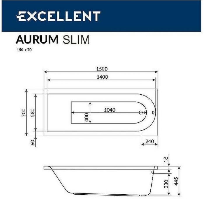 Акриловая ванна Excellent Aurum Slim 150x70 WAEX.AUR15S.LUX.CR с гидромассажем