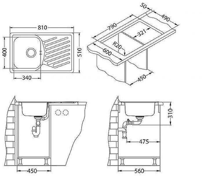 Кухонная мойка Alveus Elegant 30 LEI 90 FI 810x510 1126349 Перфорированная сталь