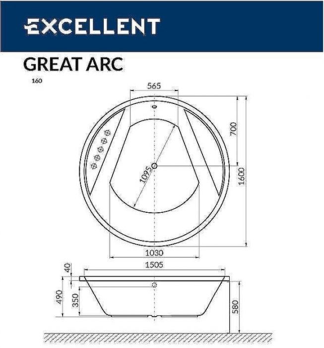Акриловая ванна Excellent Great Arc 160x160 WAEX.GRE16.SOFT.BR с гидромассажем