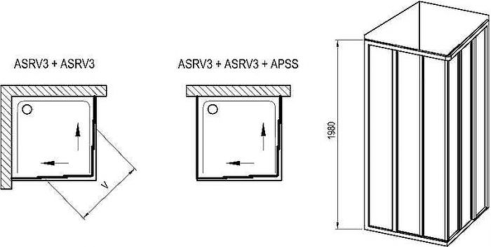 Душевая дверь Ravak Supernova ASRV3-75 198 15V303R2Z1 профиль Черный стекло Transparent