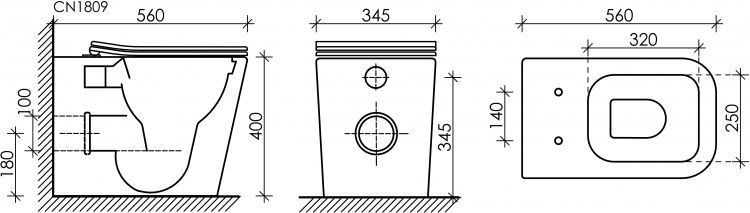 Унитаз CERAMICANOVA Cubic Rimless напольный приставной CN1809
