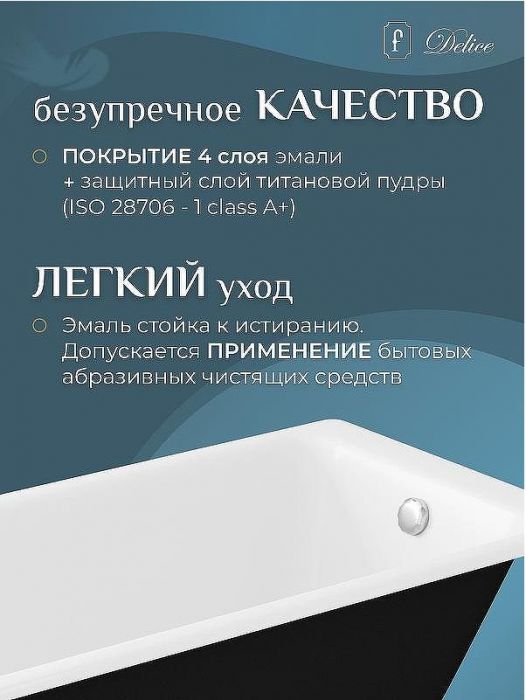 Чугунная ванна Delice Parallel 170x80 DLR220502R-AS с ручками с антискользящим покрытием