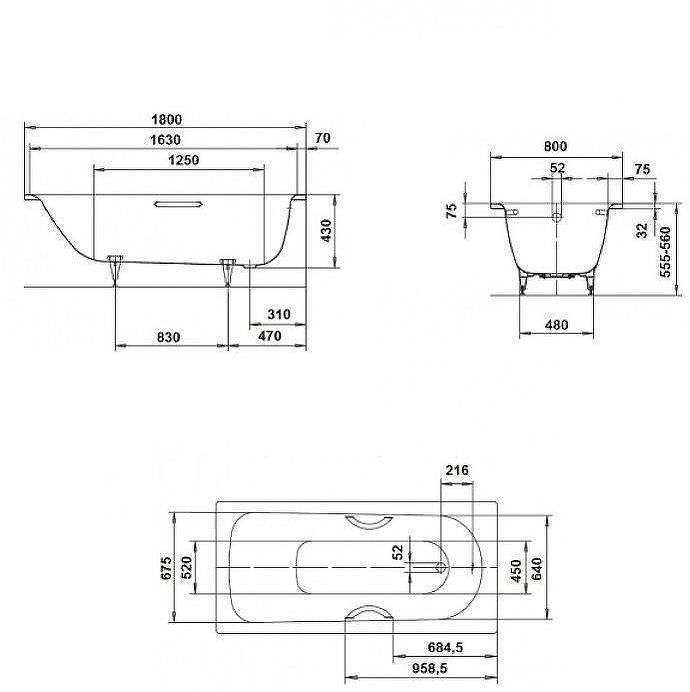 Стальная ванна Kaldewei Saniform Plus 375-1 180x80 112800010001 без покрытия